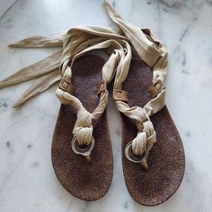 Lace-up Gold Flat Cork Sandals